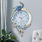 Usknxiu Europäische Wanduhr Pfau Persönlichkeit Kreative Quarzuhr Wohnzimmer Mute Wanduhren Home Kunst Dekoration