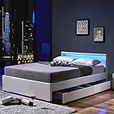 Home Deluxe - LED Bett NUBE - Weiß, 140 x 200 cm - inkl. Matratze, Lattenrost und Schubladen I Polsterbett Design Bett inkl. Beleuchtung