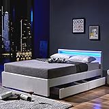 Home Deluxe - LED Bett NUBE - Weiß, 140 x 200 cm - inkl. Matratze, Lattenrost und Schubladen I Polsterbett Design Bett inkl. Beleuchtung