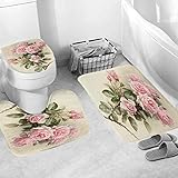 ZXYLSL Mode Badgarnitur Badematten Set 3 teilig Badvorleger Badteppich WC Vorleger Badematte Duschvorleger - Pinke Rose