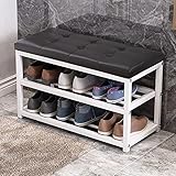 Schuhregal Bank Mit Kissensitz,③-Dritter Eingang Schuhbank Schuhaufbewahrung Organizer Mit Metallregal,Flur Schuhwechselhocker-H-Leder 70x45x30cm(28x18x12inch)