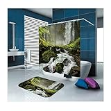 Daesar Toilettenteppich 40x60 Wasserfall im Wald 150x180 cm Badvorhang Vintage, Badematten Set 2 Teilig