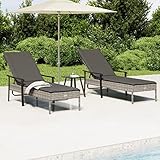 ZEYUAN Sonnenliegen 2 STK. mit Tisch und Auflagen, Liegestuhl, Gartenliege, Relaxliege, Balkonliege, Liegen, Sun Lounger, Freizeitliege, Sommer Liegen, Gartenmöbel, Grau Poly Rattan