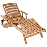 DIVERO GL05660 Mehrfach verstellbare Sonnenliege Gartenliege Relaxliege Liege Holzliege Teak Holz mit Armlehnen Tablett für Garten Terrasse Balkon Sauna witterungsbeständig behandelt massiv natur