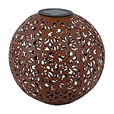 etc-shop Solarlampe Solarleuchte für Außen Gartendeko Kugel Solar rost Erdspieß, Blumen Dekorstanzungen, Metall, LED warmweiß, D 20 cm