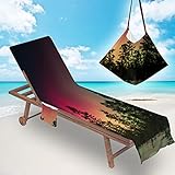 FANSU Schonbezug für Gartenliege mit 2 Taschen Frottee Liegenauflage Garten Sonnenliege Handtuch Stuhl Strandtuch für Schwimmbäder, Strände, Gartenhotels (75x200cm,Tropeninsel 9)