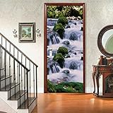 3D Tür Wandaufkleber Selbstklebender Türaufkleber Türposter Türtapete Türbild Türkunst Türfoto Wasserfall Flussfelsenlandschaft 90 X 210 Cm Für Wohnzimmer Schlafzimmer Badezimmer Küchentür Dekoration