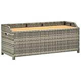 vidaXL Gartenbank mit Stauraum Gartentruhe Sitzbank Kissentruhe Kissenbox Truhenbank Auflagenbox Gartenmöbel Bank 120cm Poly Rattan Grau