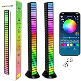 Musik Atmosphäre Rhythmus Licht, 2 Pack RGB Sprachaktivierte Pickup Rhythm Light mit 32 RGB Bunte Farbwechsel, USB-Aufladung LED Ambient Light für Auto Party Gaming DJ, APP-Steuerung RGB Light Bar