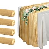 Goldener Tischläufer mit Glitzer-Gaze, 70 x 300 cm lang, Tischwäsche für Hochzeit Party Bankett, Brautschmuck Esszimmer Küche Heimdekoration (4er-Pack)