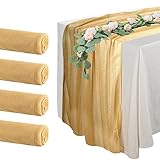 Goldener Tischläufer mit Glitzer-Gaze, 70 x 300 cm lang, Tischwäsche für Hochzeit Party Bankett, Brautschmuck Esszimmer Küche Heimdekoration (4er-Pack)