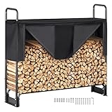 VEVOR Kaminholzregal Metall 132x36x117cm Brennholzregal Stahlrahmen Pulverbeschichtet Kaminholzunterstand 200kg mit Wasserdichter Abdeckung Stapelhilfe Holzunterstand für Veranda Garten Terrasse Hof