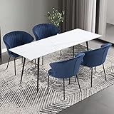 kevinplus 4er Set Design Samt Stuhl gepolsterter Moderne Stühle Esszimmerstuhl für Küche, Esszimmer, Wohnung, Büro Esszimmerstühle Küchenstuhl Polsterstuhl mit Metallfüße 55x 60x 80 cm(Tx Bx H) Blau