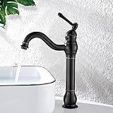 kisimixer Wasserhahn Bad Schwarz Retro Hoch Waschtischarmatur 360°Schwenkbar Einhebel Waschbecken Armatur Waschtischarmaturen Mischbatterie, Messing