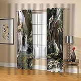 AOKLEY Blickdichter Vorhang Wälder & Dinosaurier Schlafzimmer Verdunkelungsvorhang Kinderzimmer Wärmedämmvorhang Fensterdekoration 3D Hd Druck Mit Ösen Größe:183cm(B) x214cm(H)