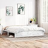 Tidyard Massivholzbett Holzbett Komfortbett Bettrahmen Seniorenbett Doppelbett/Einzelbett Jugendbett Landhausbett Gästebett Betten Bett für Schlafzimmer, mit Kopfteil, Weiß 200x200 cm