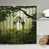 NUEV Fantasy Magic Forest Landschaft Duschvorhang Grüne Pflanze Blume Cartoon Badezimmer Wasserdichter Bildschirm Heimtextilien S.2 180x180cm