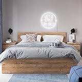 Lomadox Schlafzimmer Set Bettanlage, Eiche Nb., 3-teilig, mit Bett 140x200, aufklappbarer Bettkasten, 2 Nachttische