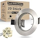 HiBay LED Einbaustrahler 230v GU10 Einbaurahmen Rund Gebürstet Edelstahl Einbauspots Inkl. GU10 Fassung für LED oder Halogen Leuchtmittel 20er Set