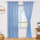 JIUZHEN Sheer Voile Vorhang Semi Transparente Gardine Schals für Wohnzimmer Schlafzimmer, 2er Set, 225x140cm(HxB), Staubiges Blau