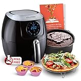 Stillstern Heißluftfritteuse 5L mit LED-Touchscreen, Timer [120Min], 7 Kochprogrammen, 120 Rezepte auf Deutsch, Brotbackkorb, Shake-Funktion, 1800W, Air Fryer XXL Friteuse Heissluftfritteuse ohne Öl