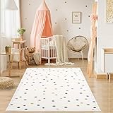 payé Teppich Kinderzimmer - Cream - 120x160cm - Spielteppich Bunte Punkte Kurzflor Kinderteppich - Oeko-Tex Standard 100