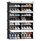 JOISCOPE Schuhschrank, DIY Schuhregal, Kunststoff Schrank Organizer für Schrank, Modular Schuhständer mit Tür, schuhboxen stapelbar für Flur, Schlafzimmer, Eingang, Schwarz und Weiß, 2 * 8