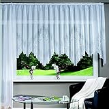 HeichkelL Jacquard Bogen Vorhang Transparente Gardine Spitze Bandschal Store Kräuselband Dekoschal Weiß HöhexBreite 145x600cm Blumenmuster #1