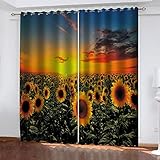 GSKOQD Vorhang Blickdicht Ösenschal 2Er Set 200X200Cm (B X H) Gardinen Mit Ösen Verdunkelungsvorhang Wohnzimmer Kinderzimmer Thermovorhang Vorhänge Digitaldruck 3D Sonnenuntergang Sonnenblume Blume