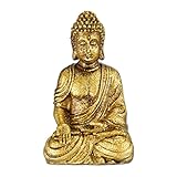 Relaxdays Buddha Figur Garten, wetterfest & frostsicher, Gartenbuddha sitzend, Gartenfigur, HxBxT: 17 x 10 x 7 cm, Gold