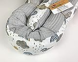 Schlangenmanufaktur® Baby Kuschelschlange Stillkissen Grau mit Regenbögen & Wolken, Handgemacht in Bayern aus Öko-Tex® Materialien in vielen Größen, Kopfschutz für Wickeltisch, Nackenrolle (400x10cm)