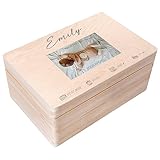 Creative Deco Foto Erinnerungsbox Baby Holzkiste Personalisiert | 30 x 20 x 14 cm (+/-1cm) | für Geburt & Taufe | Groß Natur Geschenk Spielzeugkiste Holzbox mit Deckel Gravur