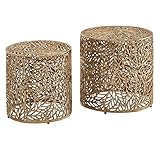 FineBuy Beistelltisch 2er Set Aluminium Gold Design Satztisch Metall Rund | Wohnzimmertisch Couchtisch Blumen-Muster Modern | Sofatisch 2-teilig Wohnzimmer Floristisch