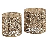 FineBuy Beistelltisch 2er Set Aluminium Gold Design Satztisch Metall Rund | Wohnzimmertisch Couchtisch Blumen-Muster Modern | Sofatisch 2-teilig Wohnzimmer Floristisch