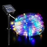 Acxilexy Solar Lichterkette, 10 Meter 100 LEDs Wasserdicht Flexible Solar Lichtschlauch, LED Schlauch Lichterkette PVC Rope mit 8 Beleuchtungsmodi für Aussen, Innen, Party und Weihnachten Deko