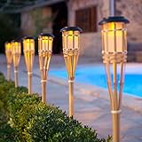 Lights4fun 82cm 6er Set LED Solar Bambus Gartenfackeln Tiki Deko Hawaii Deko Bambus Lampe Solarlampen für Außen Garten Solar Fackeln für Außen Wegbeleuchtung Außen Solar Lampe Outdoor