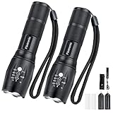 flintronic LED Taschenlampen, 2 Stück Handlampe L2-Aluminiumlegierung 5 Modi, 3000LM Zoombarer Wasserdicht Taktische Flashlight für Outdoor Indoor SOS Geschenk(Einschließlich 1*Ladegerät, 1*Holster)