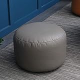 Fußhocker, runder Hocker, moderner Hocker aus PU-Leder und Leinenstoff, Zwei Materialien (grau, 45 x 45 x 28 cm (18 x 18 x 11 Zoll))