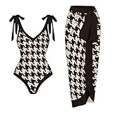 Bikini Damen Set Bauchweg Badeanzug Push Up High Waist Damen Cross Back Badeanzüge Leopard Twist Front Bademode Kordelzug Side Bikini Sets V Ausschnitt Blumenmuster Zweiteiliger Badeanzug Swimsuit