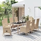 ZEYUAN 9-TLG. Garten-Essgruppe mit Kissen, Gartenlounge Set, Gartenmöbel, Terrassenmöbel, Sitzgruppe Garten, Möbelsets, Balkonmöbel Set, Gartengarnitur, Beige Poly Rattan