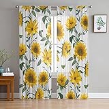 LUOWAN Verdunkelungsvorhänge Golden Sonnenblume Blume 264x210 cm 40% Polyester Vorhänge Ösen Netzvorhänge Küche Schlafzimmer Wohnzimmer Kinderzimmer Bad