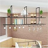 2-stufiges industrielles hängendes Weinregal, Flaschenregal aus Metall an der Decke, Bar-Display-Aufbewahrungshalter mit Glasregal für Stielgläser, für Unterschrank, Küche (Farbe: Schwarz, Größe: 100