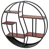 Hansmeier® Wandregal aus Metall | Industrial Schweberegal rund | Durchmesser 56cm, 12cm Tiefe | Modernes Regal für Wohnzimmer, Küche oder Schlafzimmer | Perfekt für Deko und Aufbewahrung