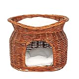 lionto Weidenkorb für Katzen Katzenhöhle Katzenkorb mit Kissen 55x39x43 cm, braun