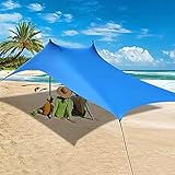 3x3m Sonnenschutz Strand Windfest Stabil Strandzelt UV Schutz 4-8 Personen Sonnensegel Strand mit Stangen Strandmuschel Quick Up Sonnenzelt Sonnenzelt Garten