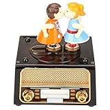 TEMKIN BORDTRACT Retro, Mini-Holzwindmühle, dekorative Aufbewahrung mit hübschen Puppen for Hochzeits-Valentinsgeschenk Musik