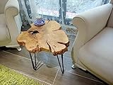 skilled hands Oliven-Beistelltisch, natürlicher Live-Edge-Beistelltisch, 60 cm Länge mit schwarzen Beinen, rustikaler Couchtisch, Satztisch
