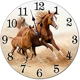 Abucaky Wanduhr mit laufendem Pferd, batteriebetrieben, geräuschlos, rund, Wanddekoration für Zuhause, Büro, Schule, 30,5 cm
