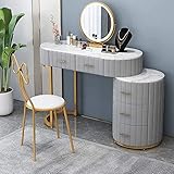 CLSMD Schminktisch, Schminktisch-Set mit LED-Spiegel und Make-up-Organizer, Schminktisch, 5 große Schubladen mit Gleitschienen, Aufbewahrungsregale, Schmuckkästchen, gepolsterter Hocker, Schminkti