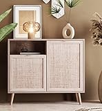 Newfurn Kommode Sonoma Eiche Rattan Optik Sideboard Modern Skandinavisch - 101,5x87x40 cm (BxHxT) - Highboard Anrichte Boho - [Mila.one] Wohnzimmer Schlafzimmer Flur Esszimmer